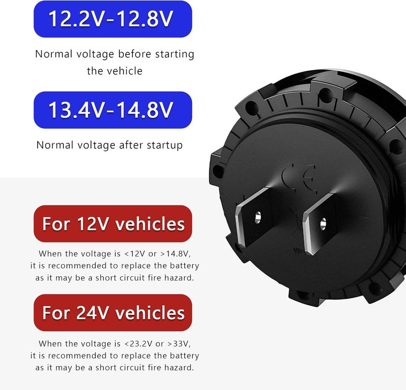 NYTKL DC 12V 24V Voltmeter Gauge, Car Digital Voltmeter Gauge Round Panel Battery Monitor Indicator, Waterproof Mini LED Display Voltage Meter Replacement for Boat Truck Motorcycle (Green) - Image 3